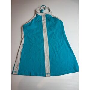 Lululemon Halter Top Tank Athletic Teal‎ Blue White Built In Bra Size 8 no pad